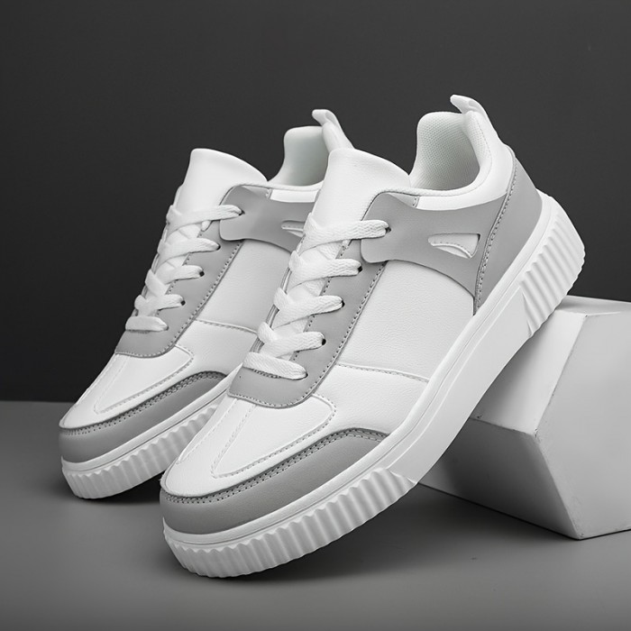 Men's Solid Simple Style Skate Shoes, Lace Up Comfy Non Slip Stree Style Sneakers For All Seasons Outdoor Workout Activities